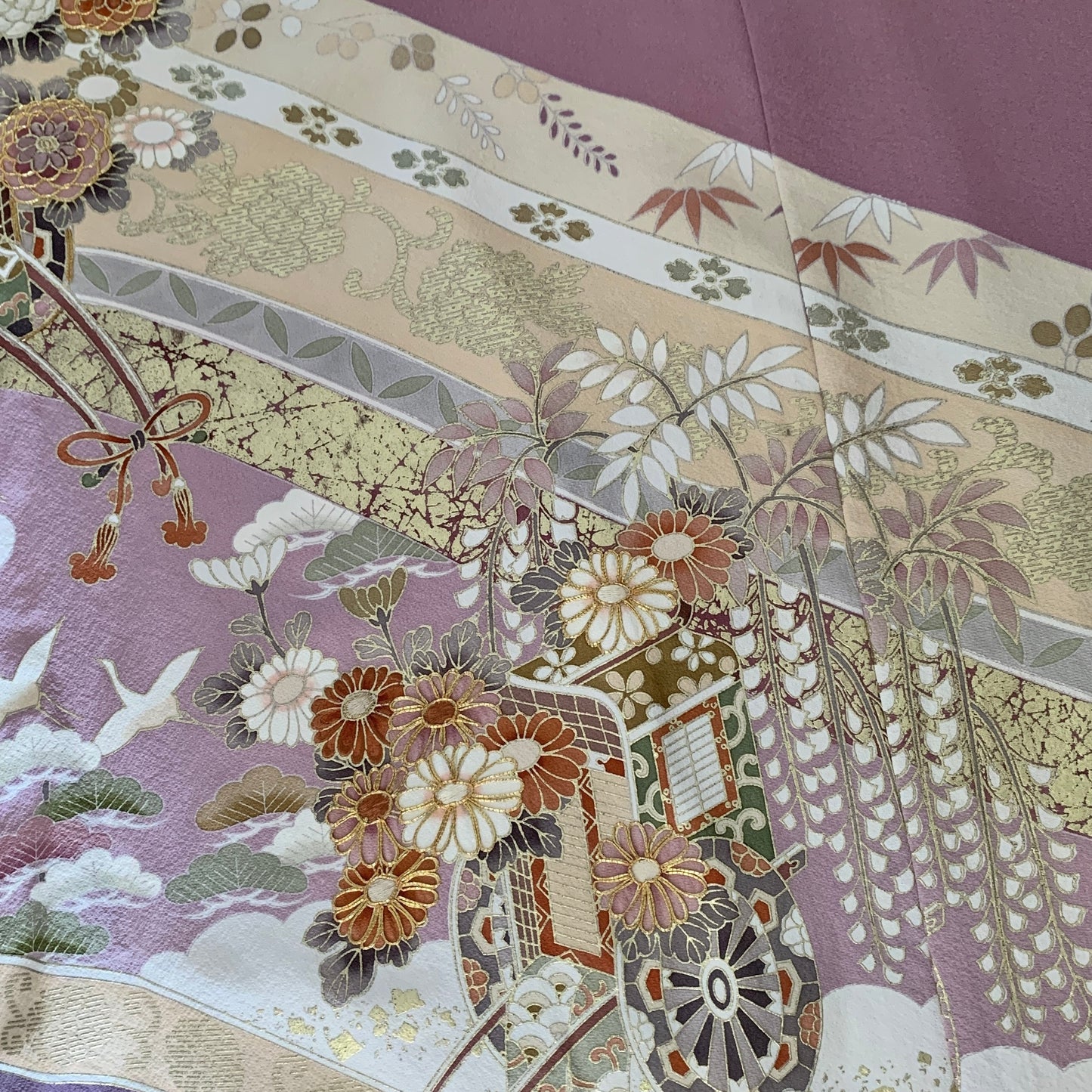 Silk Kimono dress, Houmongi 訪問着, Handcrafted, Upcycled, Chrysanthemum 菊, #pre12