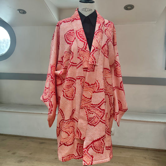 Shortened Silk Kimono, Kimono long jacket, Shibori