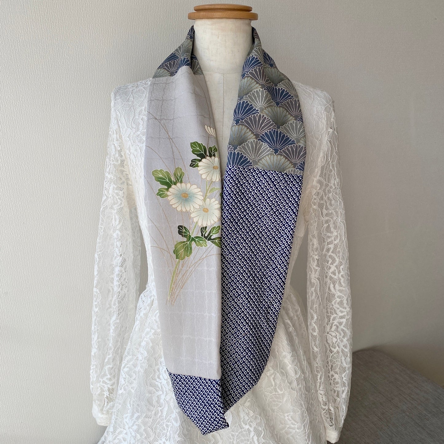 Infinity silk Kimono scarf, Shibori, Handcrafted, Upcycled, #2027