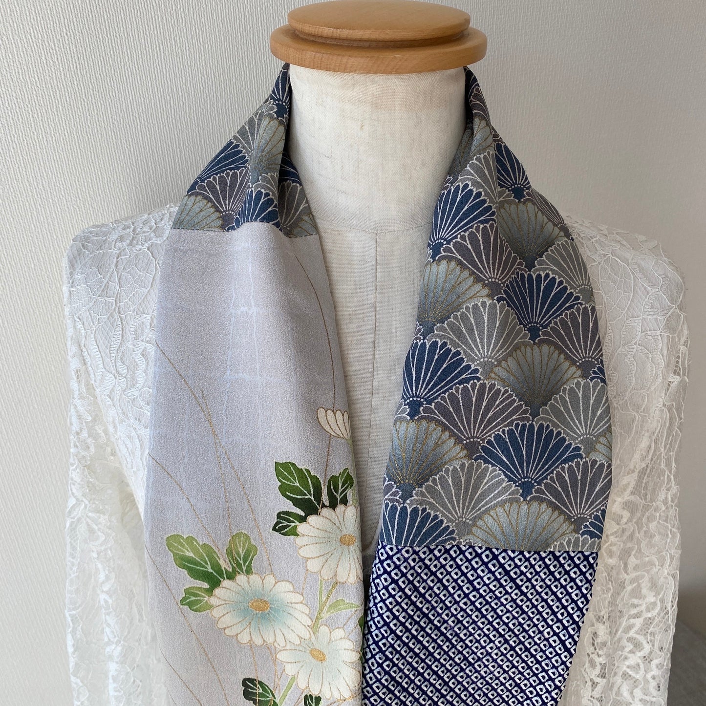 Infinity silk Kimono scarf, Shibori, Handcrafted, Upcycled, #2027