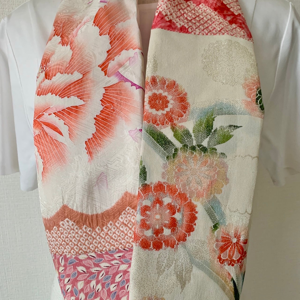 Infinity silk Kimono scarf, Handcrafted, Upcycled, #2044