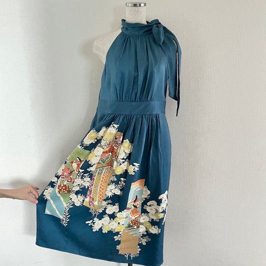 Silk Kimono dress, Houmongi 訪問着, hand crafted, Upcycled, #pre22