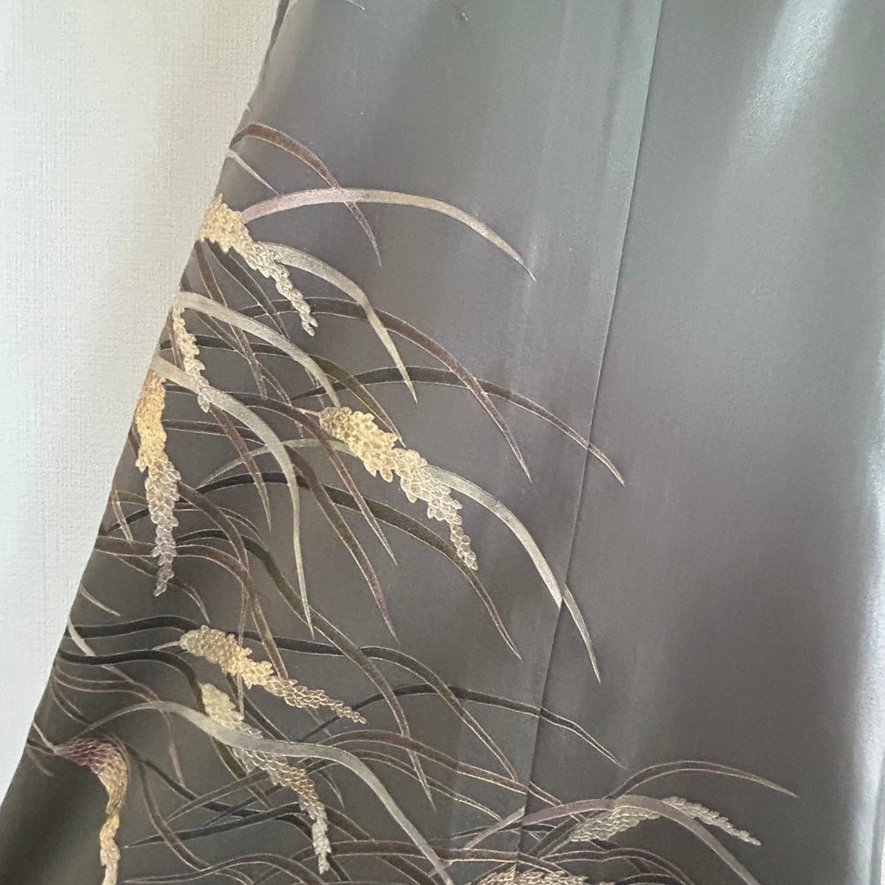 Silk Kimono dress, Houmongi 訪問着, Handcrafted, Rice plant 稲穂, #pre26