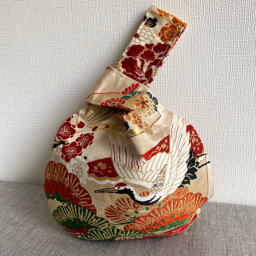 Sac à nœud japonais en soie, sac Obi, fabriqué à la main, recyclé, grue