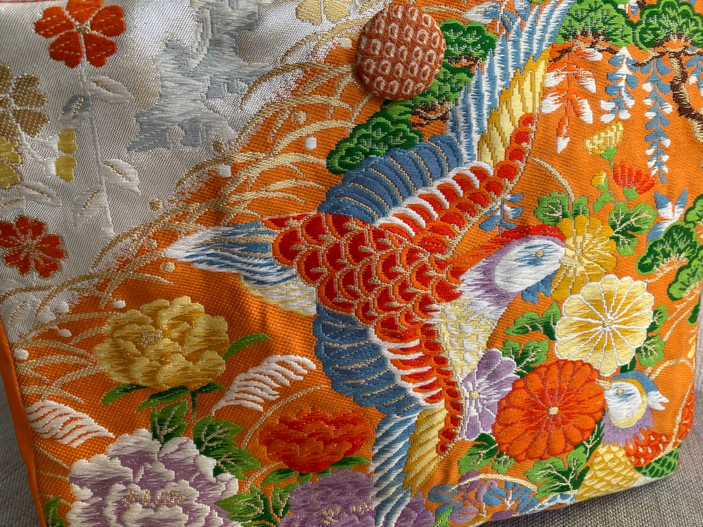 Sac à main Obi en soie japonaise, Fabriqué à la main, Upcycled, orange