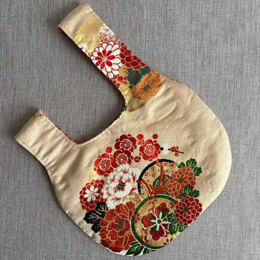 Japanese Silk Knot Bag, Obi bag, Handcrafted, Upcycled