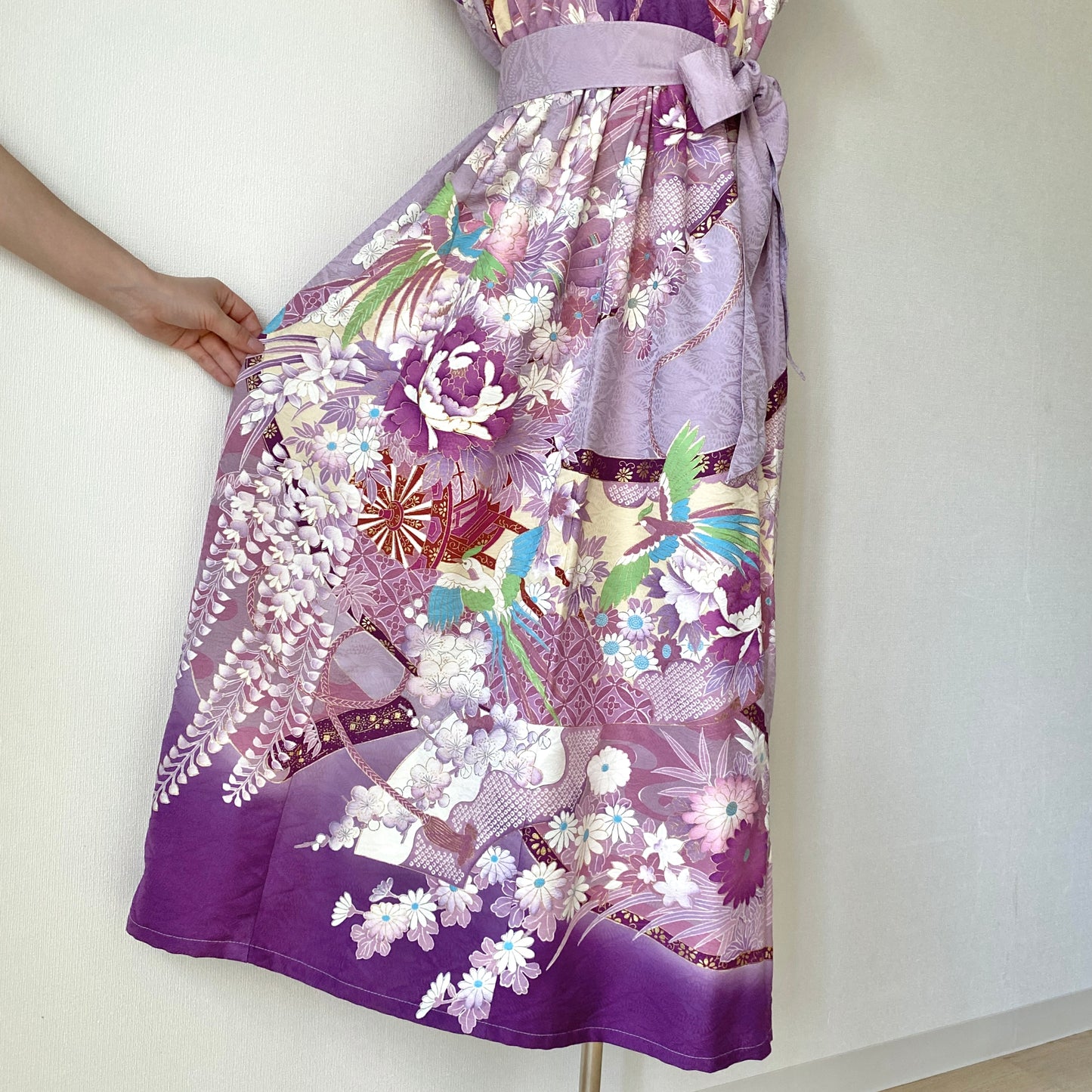 Kimono robe en soie, Furisode, fabriquée à la main, recyclée