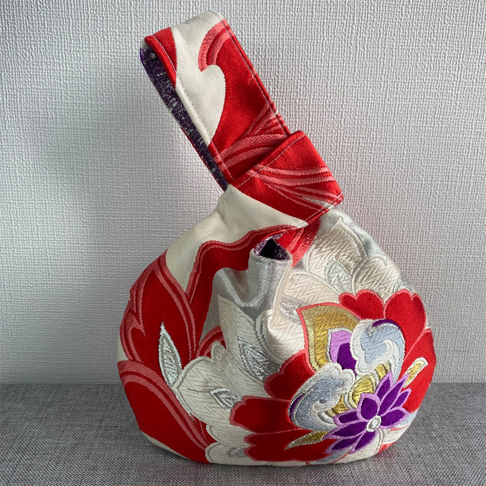 Sac à noeud japonais en soie, sac Obi, Fabriqué à la main, recyclé, rouge