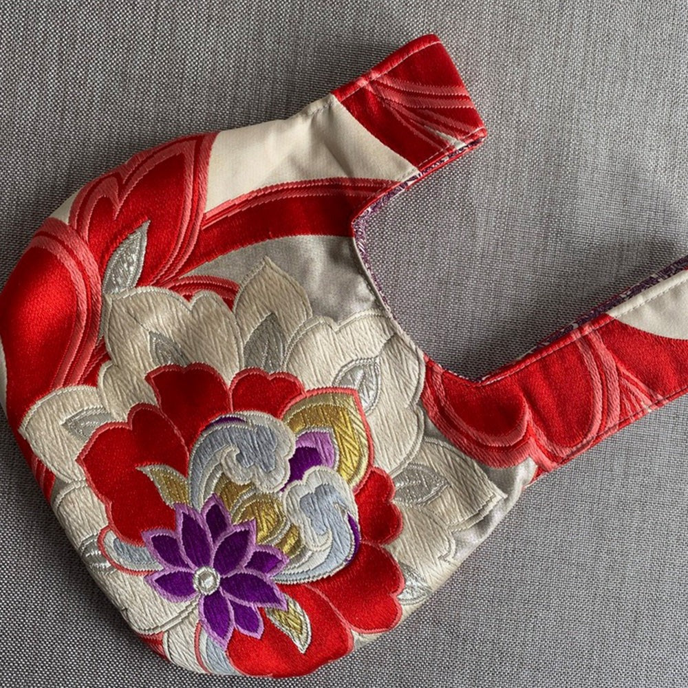 Sac à noeud japonais en soie, sac Obi, Fabriqué à la main, recyclé, rouge