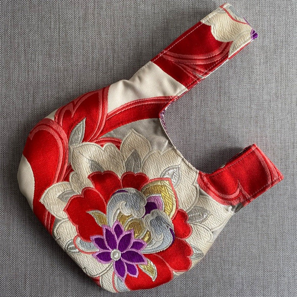 Japanese silk knot bag, Obi bag, Handcrafted, Upcycled